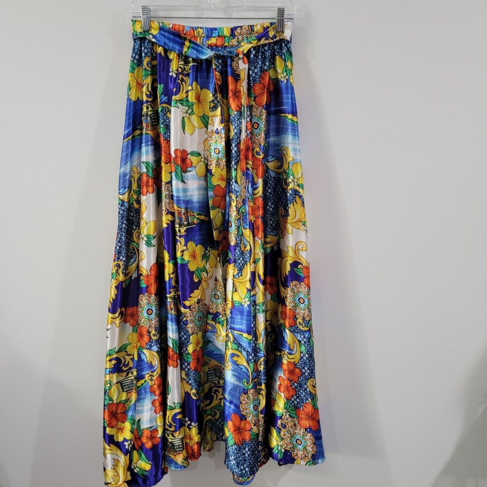Vibrant Floral Maxi Skirt - Blue, Yellow & Orange